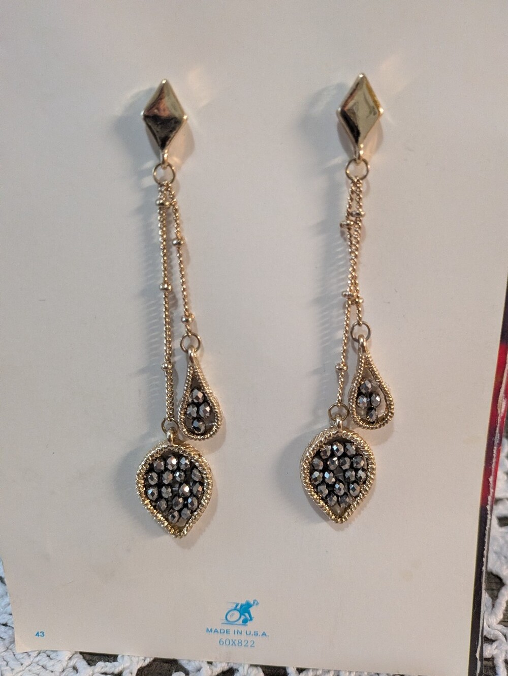Gold-Tone Black Crystal Drop Earrings